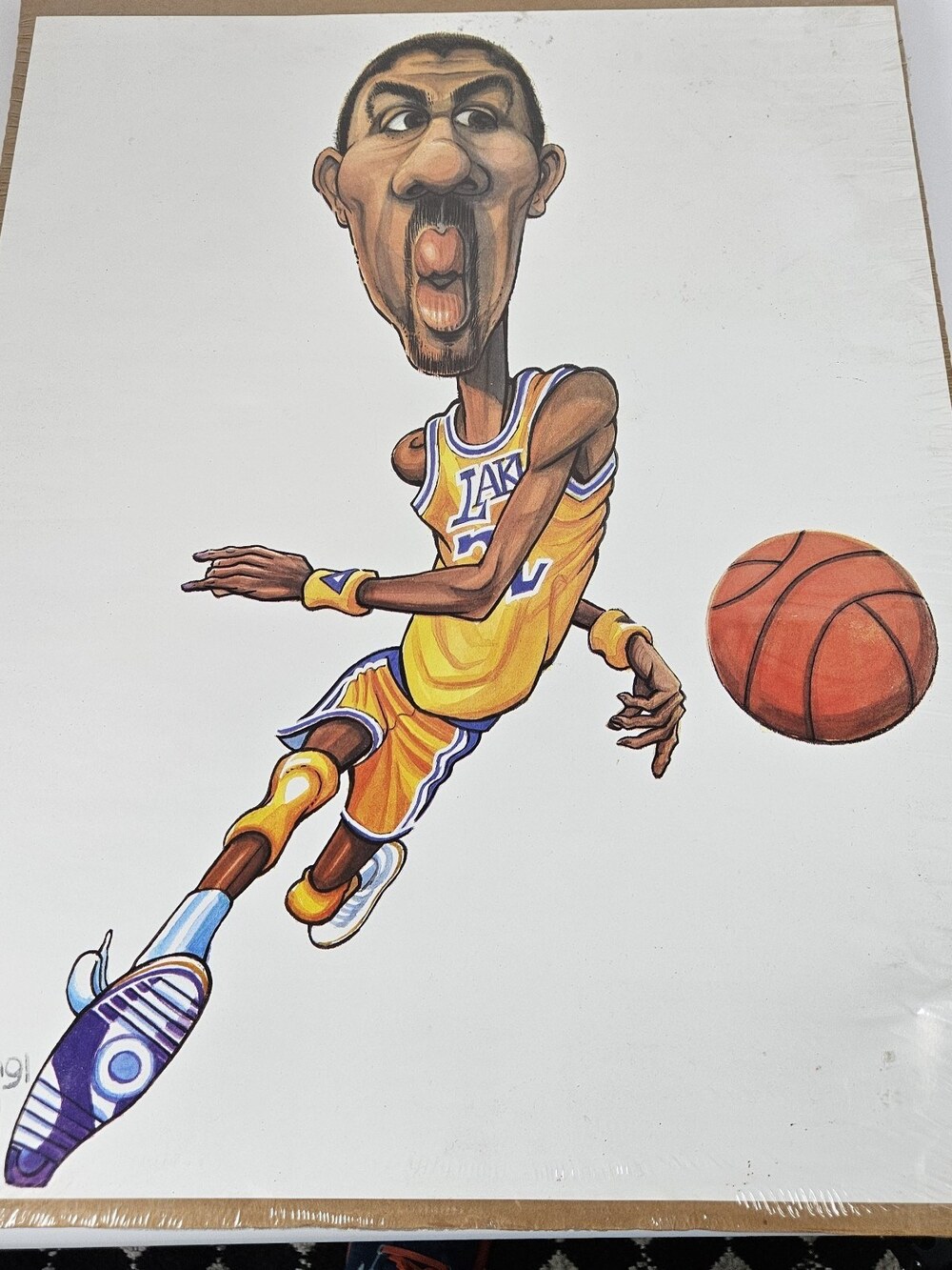 Sealed Magic Johnson 1991 Caricature Framed Print By Artist Ted Crow LA Lakers